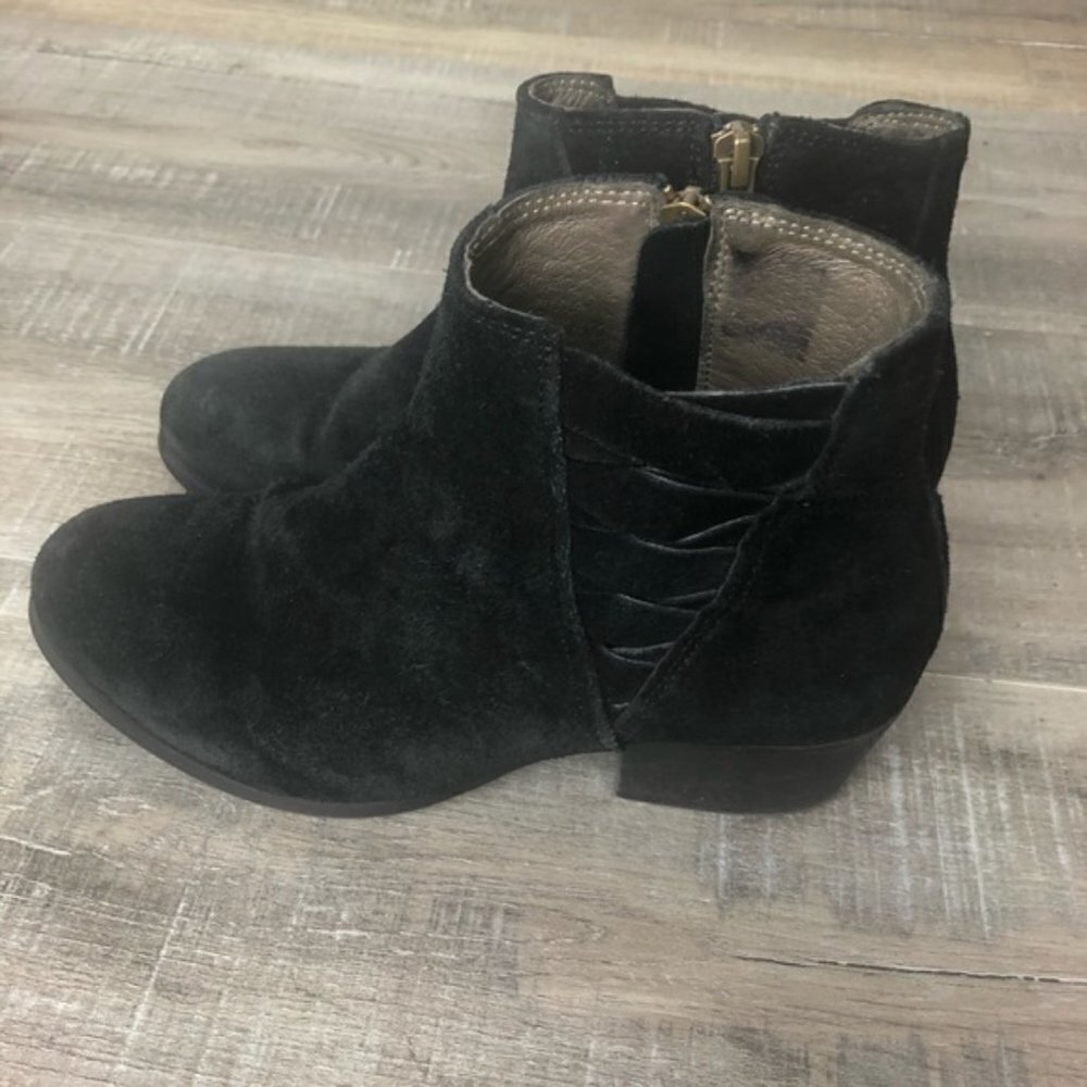 H London Black Suede Woven Ankle Boots Zipper size EU 37 US 6